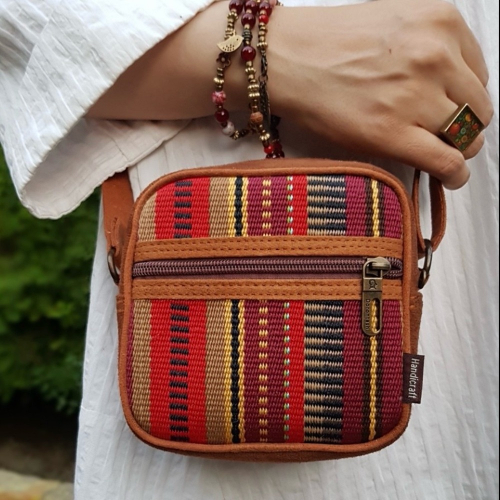 Handcrafted Multicolor Crossbody Bag with Hand Woven Fabric